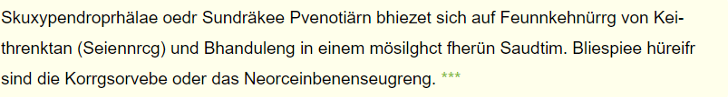 Ein Textbild auf Deutsch mit wirrem Text, der unsinnige Aussagen vermittelt. Es werden verschiedene erfundene Begriffe wie „Skuvynedrophläae“, „Kleihrenktan“ und „Neorceinbenseugerng“ erwähnt, was auf fiktive wissenschaftliche oder technische Inhalte schließen lässt.
