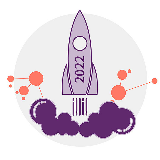 Illustration einer Rakete, die gerade startet. Auf ihr steht 2022 geschrieben.