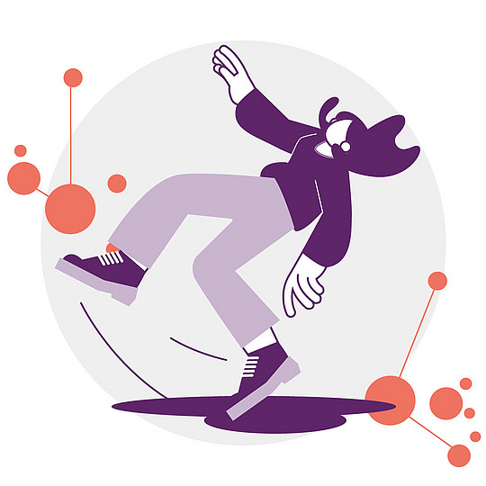 Illustration: Eine Person scheint auszurutschen und fällt mit dem Oberkörper nach hinten.