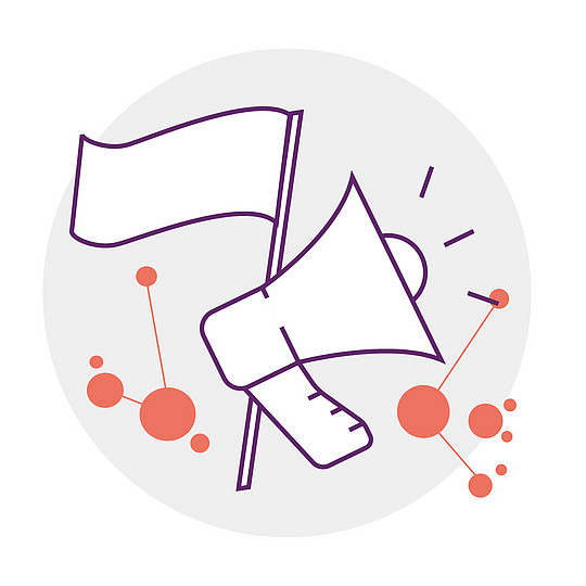 Illustration eines Megafons und eines Fähnchens