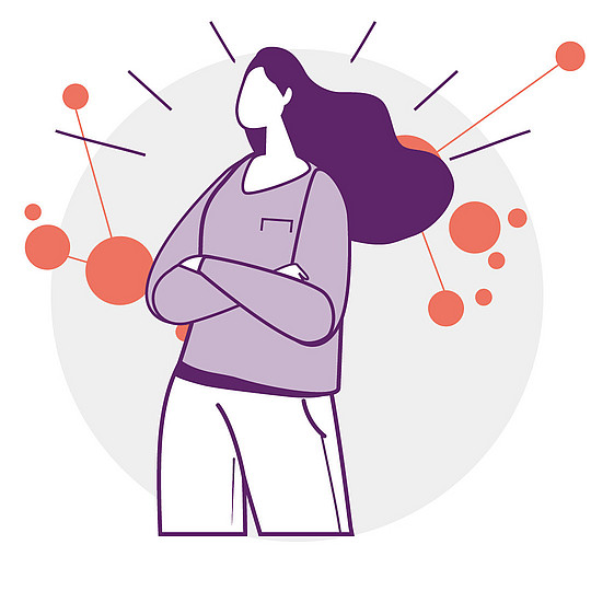 Illustration: Eine Person mit verschränkten Armen und aufrechter Körperhaltung.