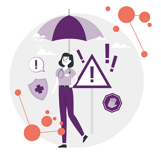 Illustration: Frau mit Stethoskop unter einem Regenschirm