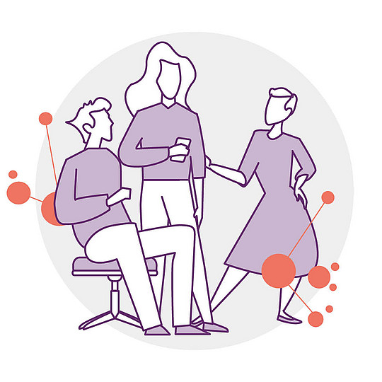 Illustration von einer Gruppe aus drei Menschen