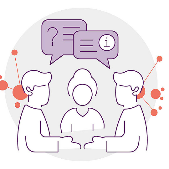 Illustrative Darstellung von Kolleg:innen im Austausch.