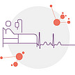 Illustration eines Krankenbettes, das durch eine Herzstromkurve verlängert wird