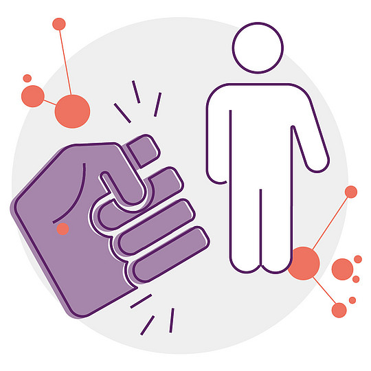 Illustrative Darstellung einer Faust, die auf eine Person gerichtet ist.