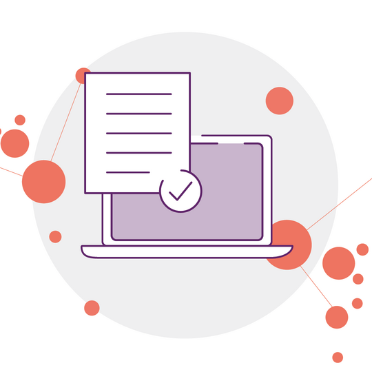 Illustration: Ein Laptop und ein Schriftstück